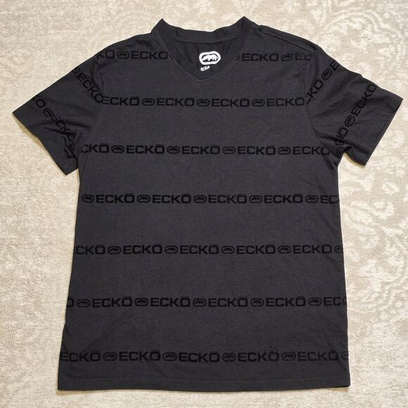 Ecko unlimited V Neck t-shirt Men’s Medium Black graphic - Picture 1 of 5
